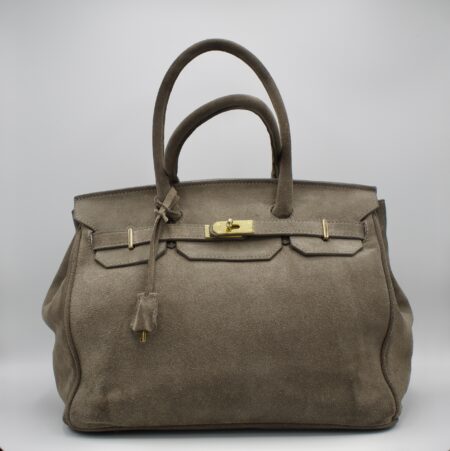 Borsa grande in vera pelle scamosciata grigia modello simil Birkin