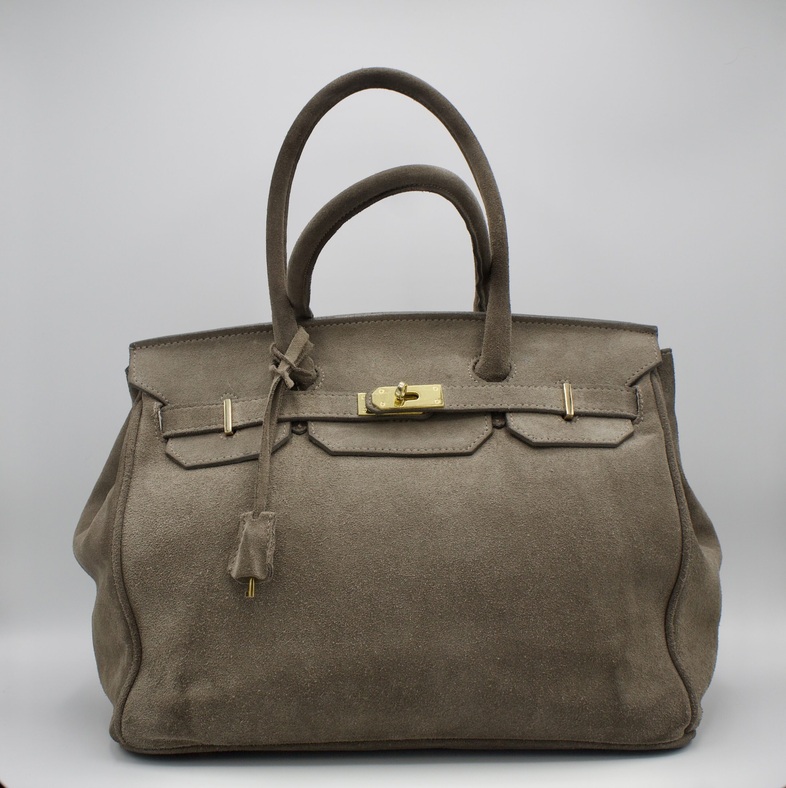 Borsa grande in vera pelle scamosciata grigia modello simil Birkin