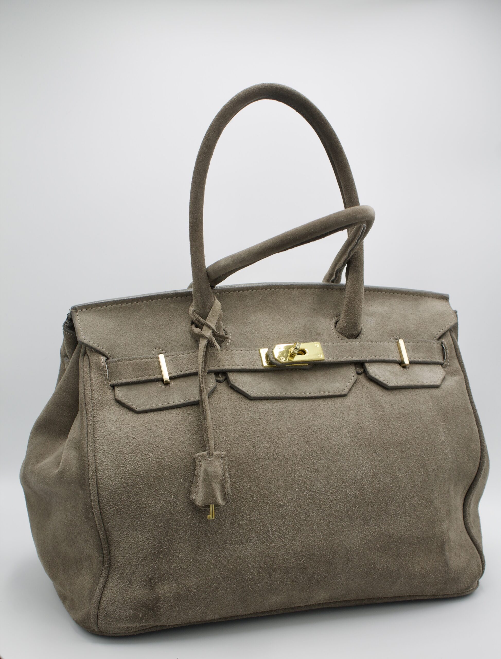 Borsa grande in vera pelle scamosciata grigia - modello simil Birkin - immagine 2