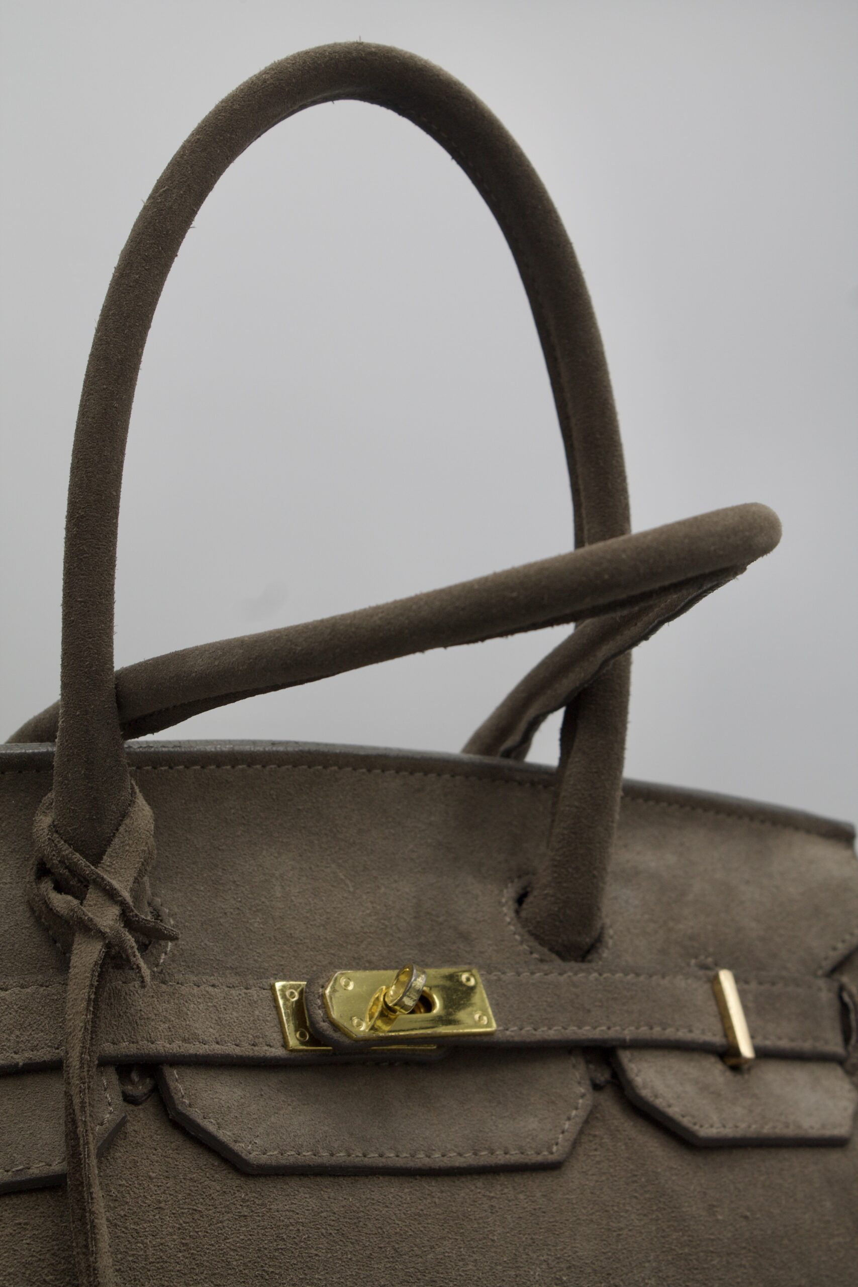 Borsa grande in vera pelle scamosciata grigia - modello simil Birkin - immagine 3