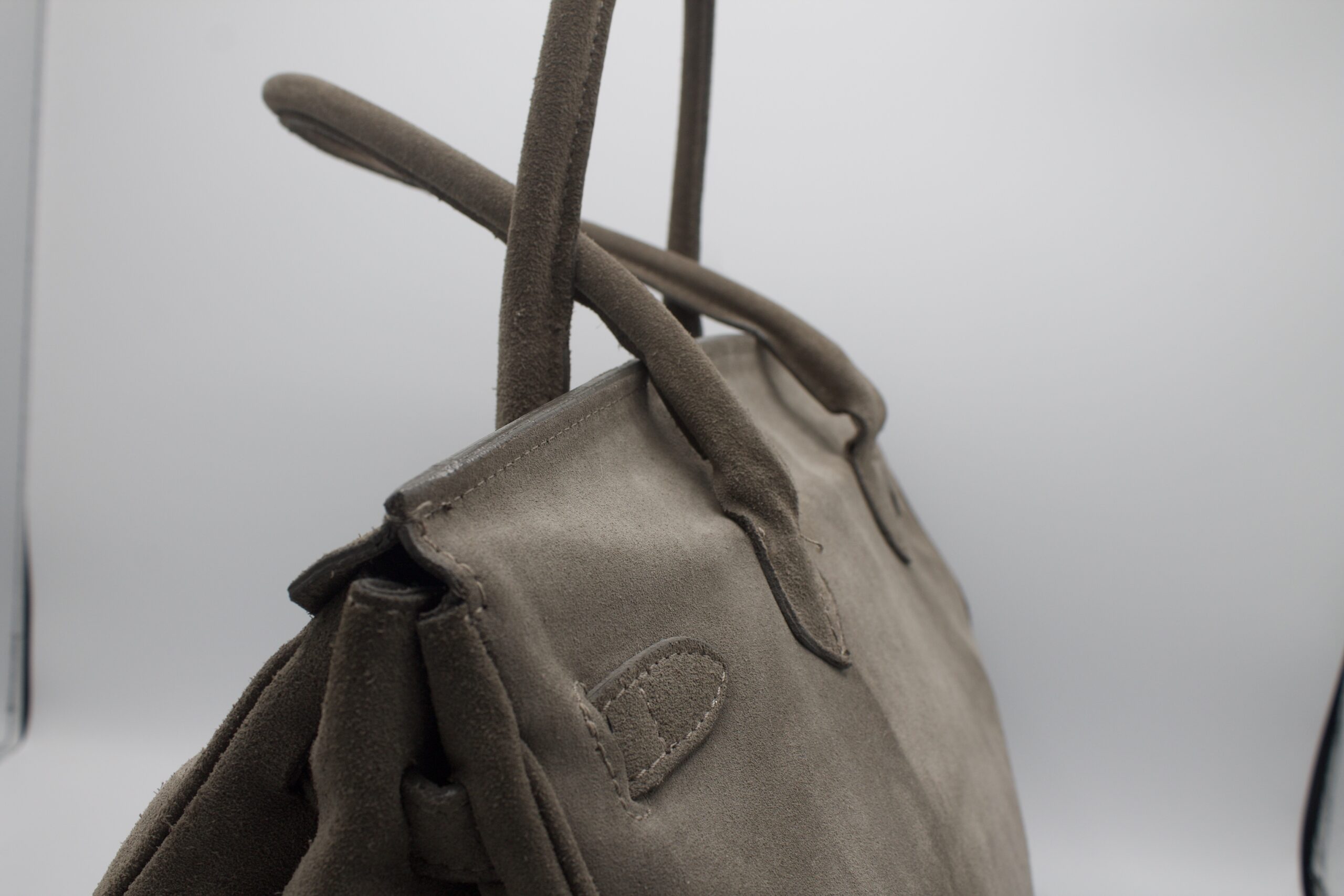 Borsa grande in vera pelle scamosciata grigia - modello simil Birkin - immagine 7