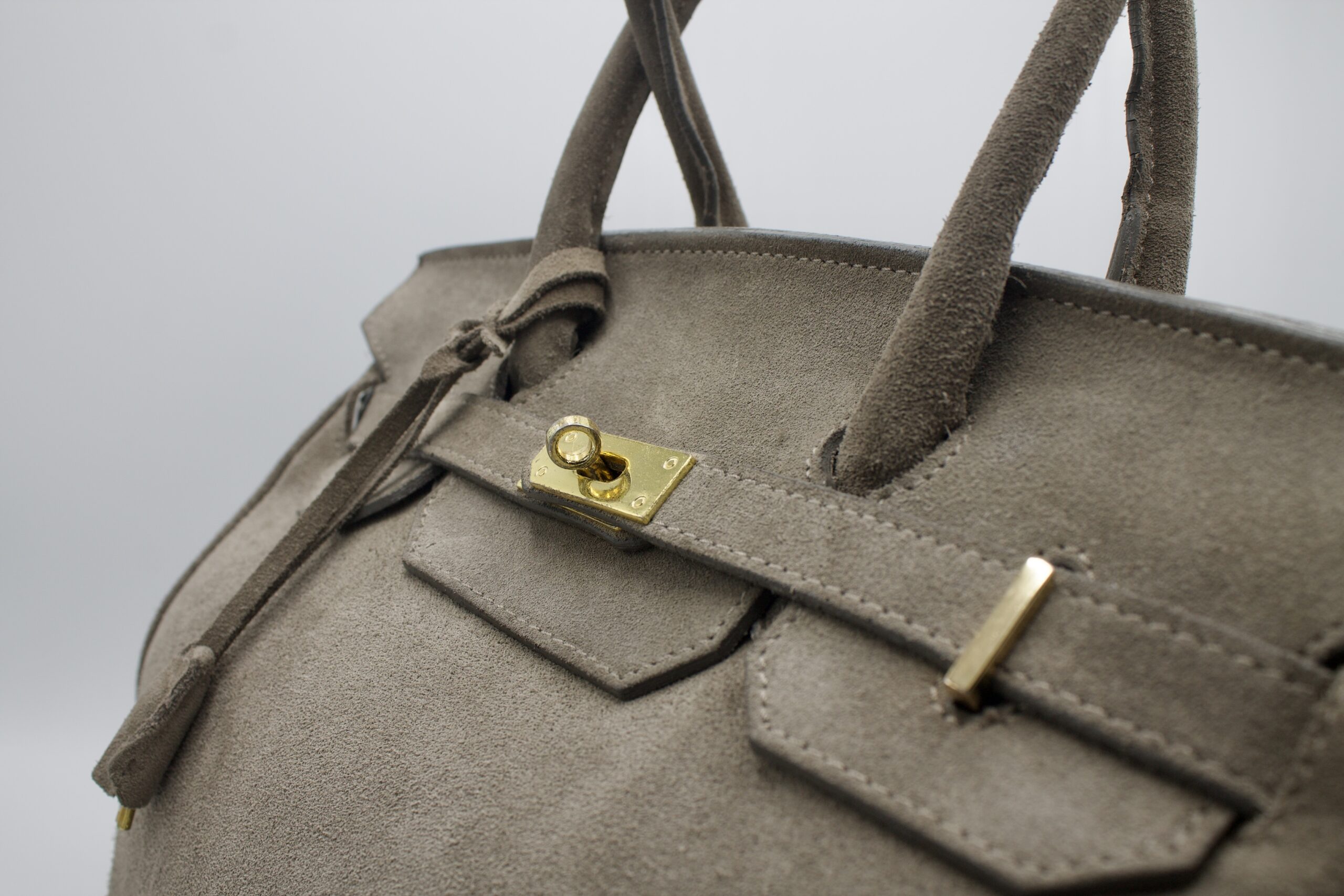 Borsa grande in vera pelle scamosciata grigia - modello simil Birkin - immagine 9