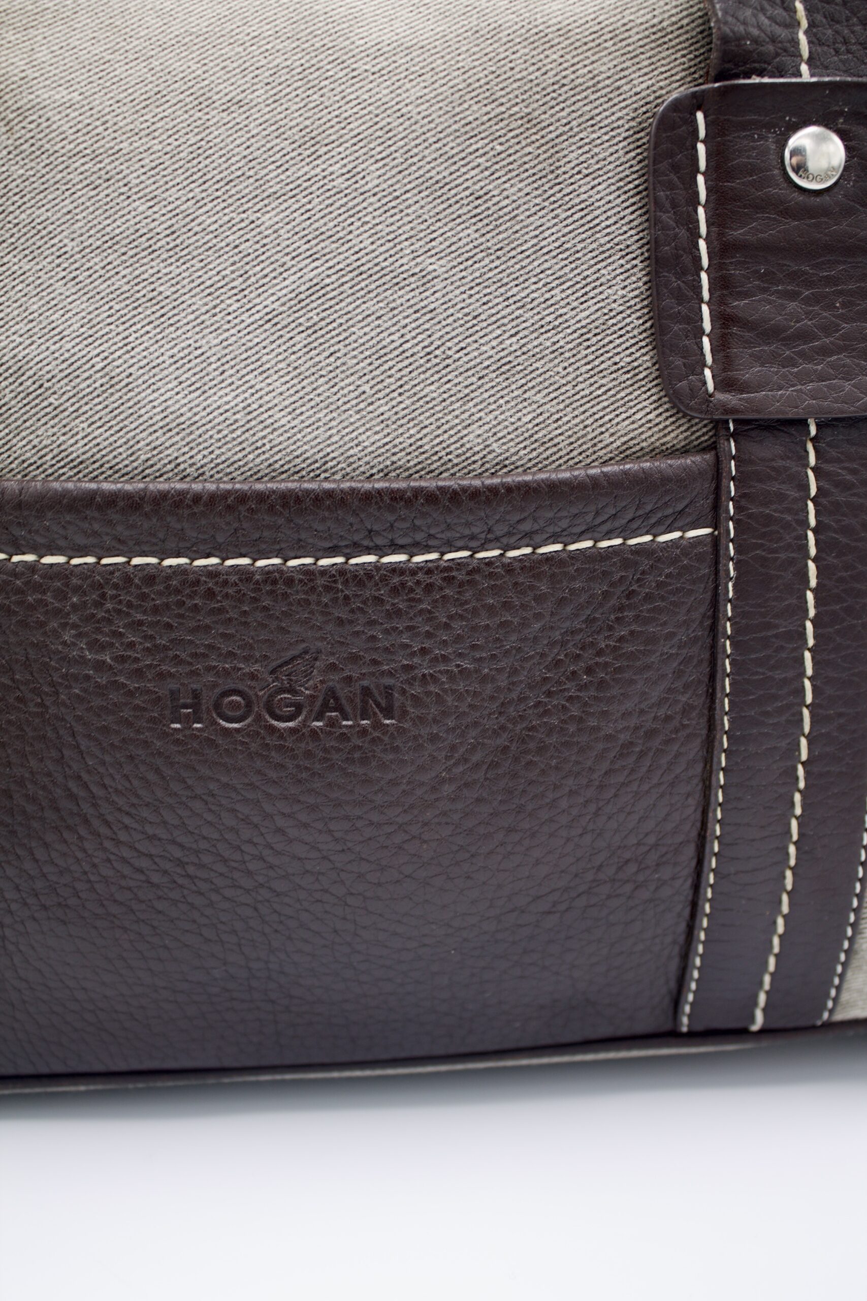 Borsa Hogan in denim e pelle - grigio e marrone - immagine 2