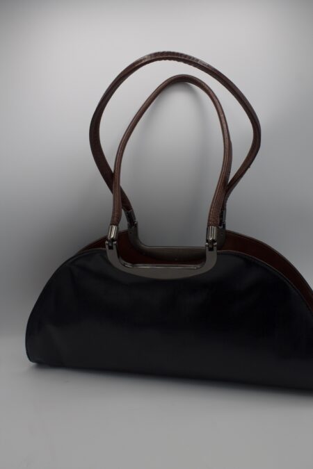 Borsa vintage bicolore nera e marrone con tracolla